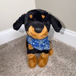 Vintage Rottweiler Realistic Soft Plush Dog Stuffed Blue Bandana Kelly Toy  12"